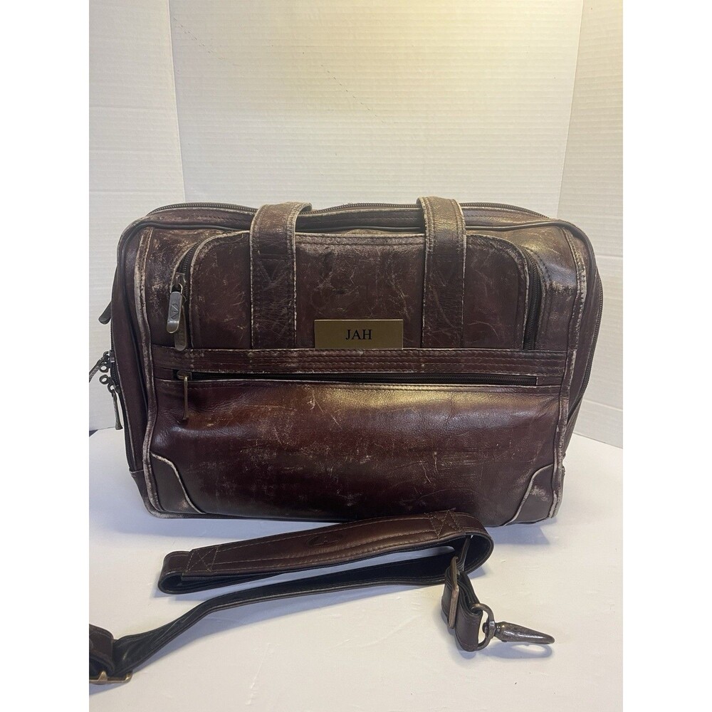 Vintage Leather Bag Avenues America Laptop Brief Case Distressed Shoulder Strap
